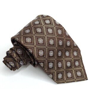 Eagle Shirt Makers Silk Necktie Diamond Floral Geometric Foulard Brown Blue